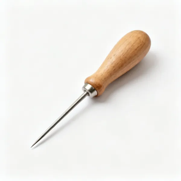A wooden dibber with a pointed tip and a rounded handle