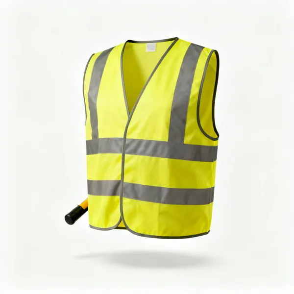 Hi vis vest: A yellow high visibility vest with reflective strips