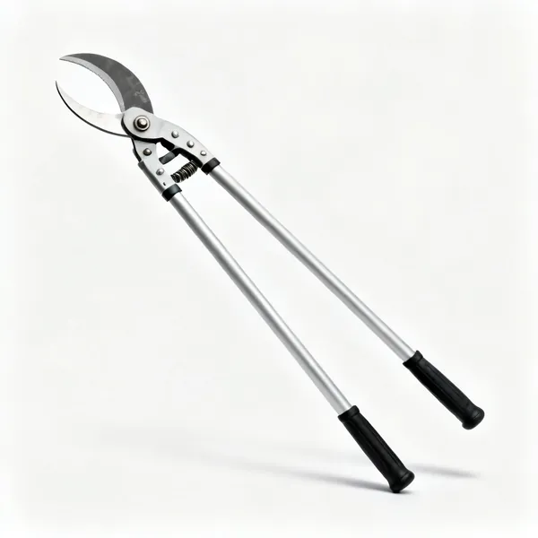 A pair of long-handled loppers with curved cutting blades
