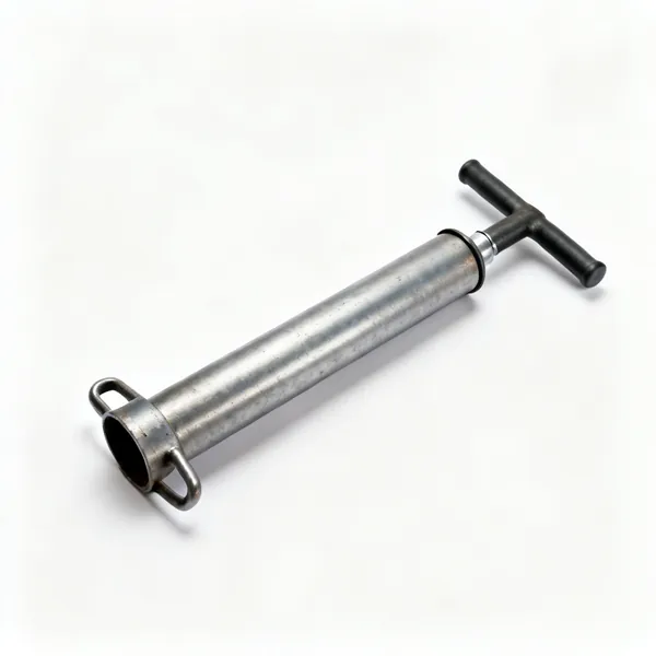 A heavy metal post rammer tube with two side handles