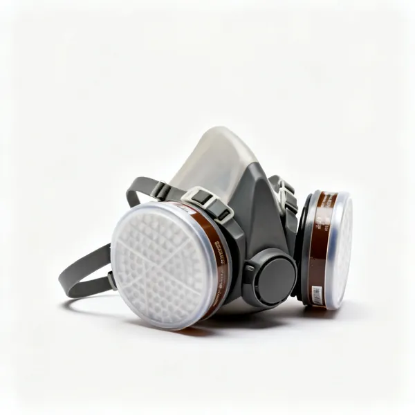 A half-face respirator mask with twin filter cartridges