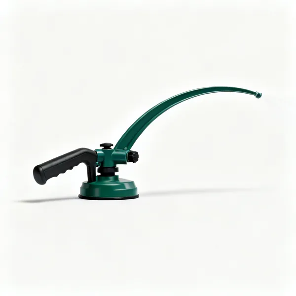 An oscillating lawn sprinkler with a curved spray bar