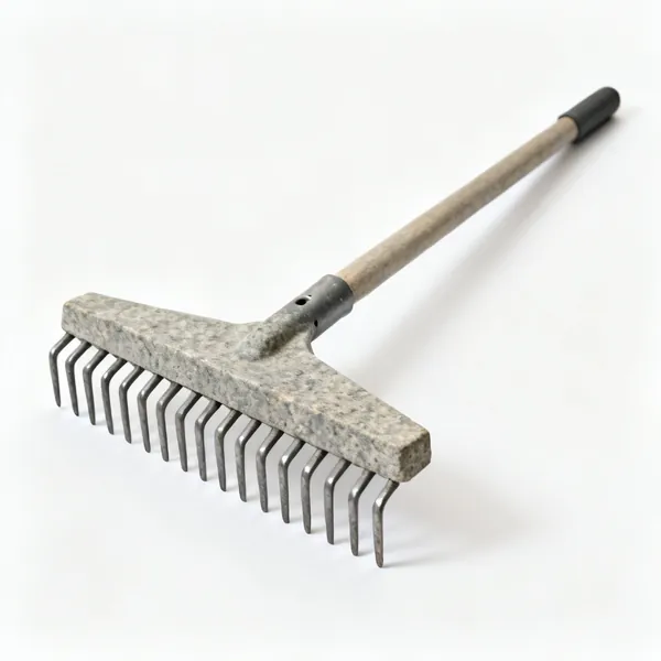 A stone rake with heavy widely spaced steel tines