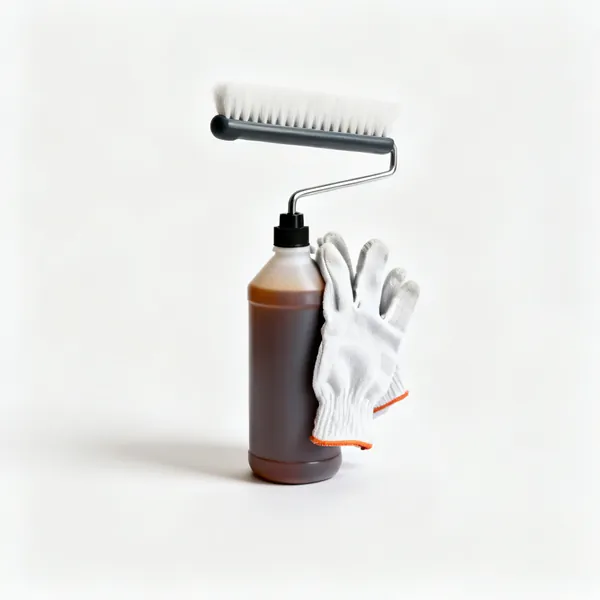 A bottle of wood bleach with gloves