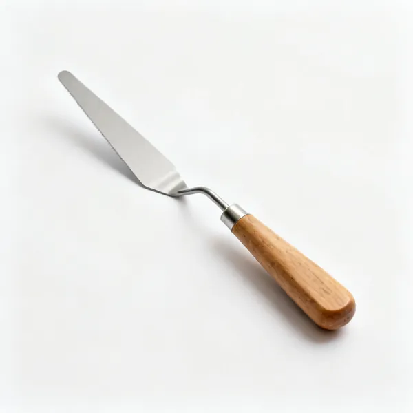 A flexible filling knife with a wooden handle