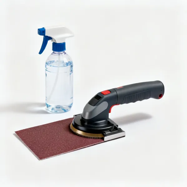 Water for grain raising: A spray bottle of water beside sandpaper