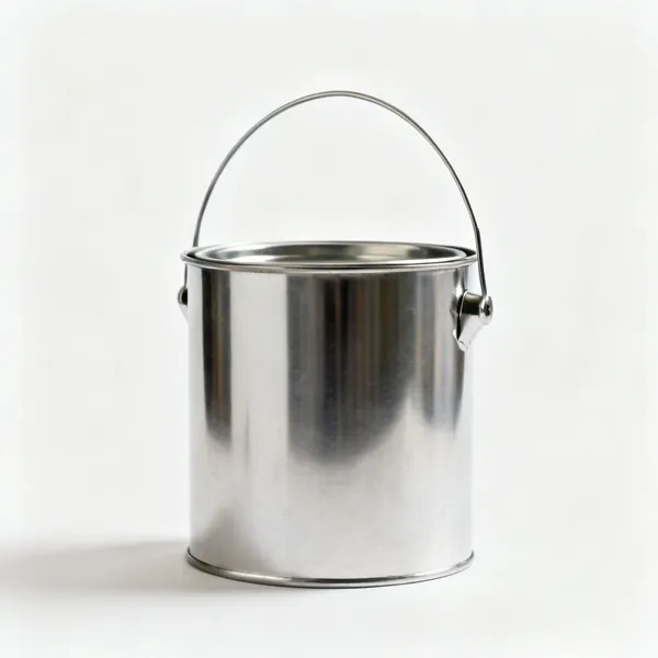A metal paint kettle with a handle