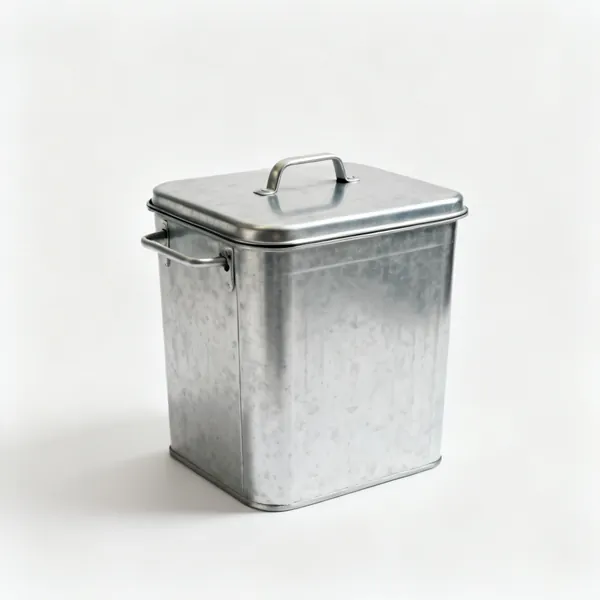 Metal rag bin: A metal lidded bin for oily rags