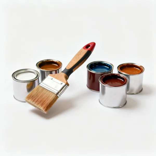 Tins of wood stain in several colours