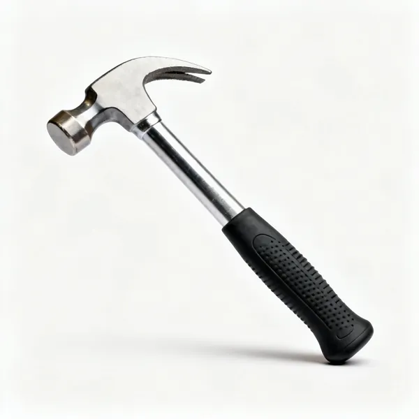 A claw hammer with a rubber grip