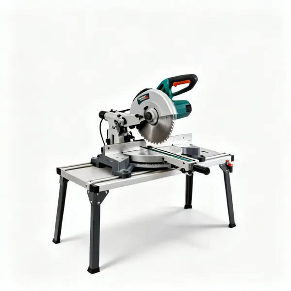 Mitre saw: A mitre chop saw on a bench