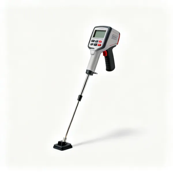 A handheld floor moisture meter with a probe