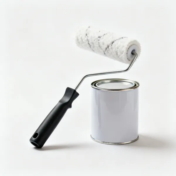 Primer & roller: A paint roller and tin of floor primer