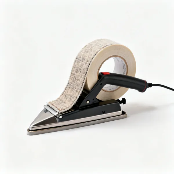 A carpet seaming iron with tape