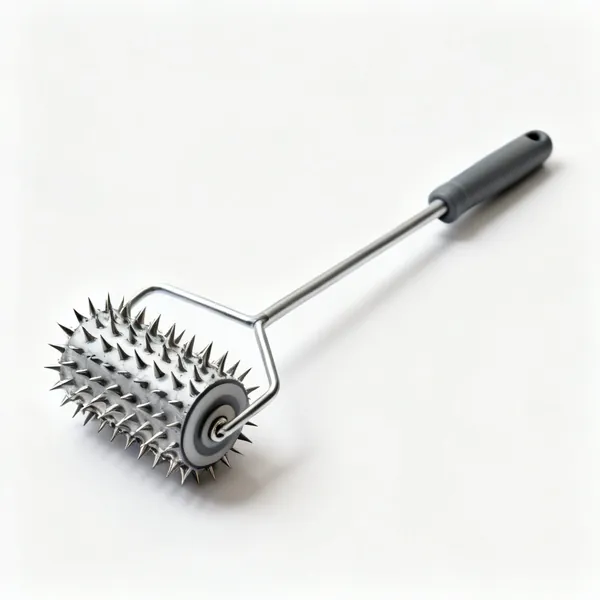 A spiked roller on a long handle