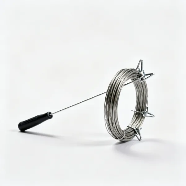 Guy wire and clips: A coil of thin bonsai guy wire with small metal anchor clips