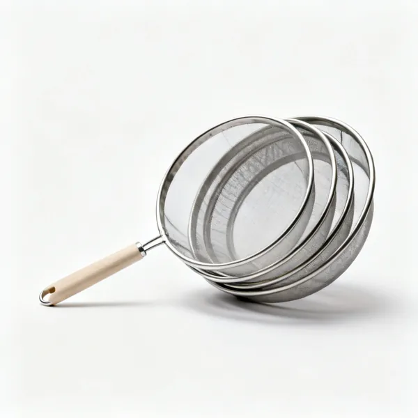 Soil sieve set: A set of round bonsai soil sieves with different mesh sizes stacked together