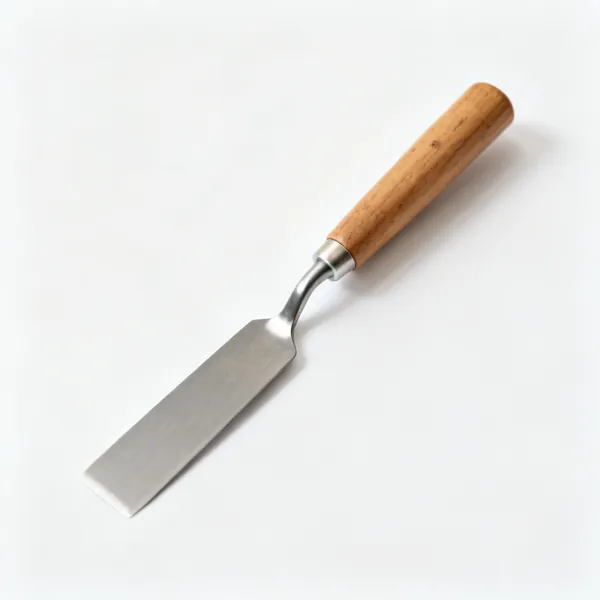 A japanese bonsai root spatula with a flat steel blade and a wooden handle