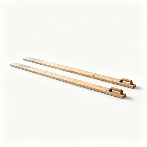 Working boards: Two long wooden scaffold boards lying flat side by side