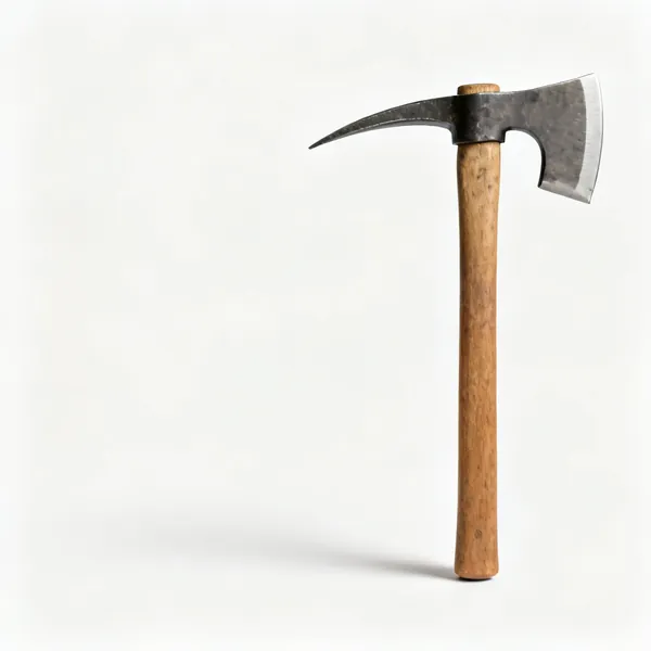 A cutter mattock with a broad adze blade one side and a vertical axe blade the other
