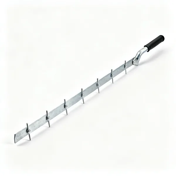 Steel edging strip: A length of galvanised steel garden edging strip with fixing pins