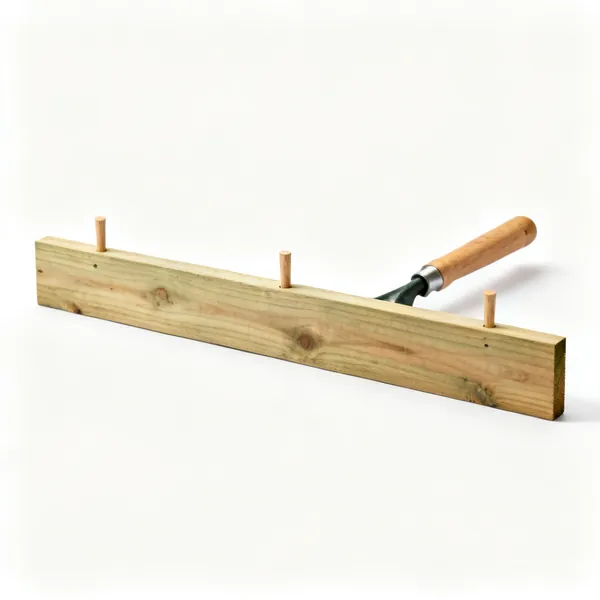 Timber edging: A length of treated timber garden edging board with wooden pegs