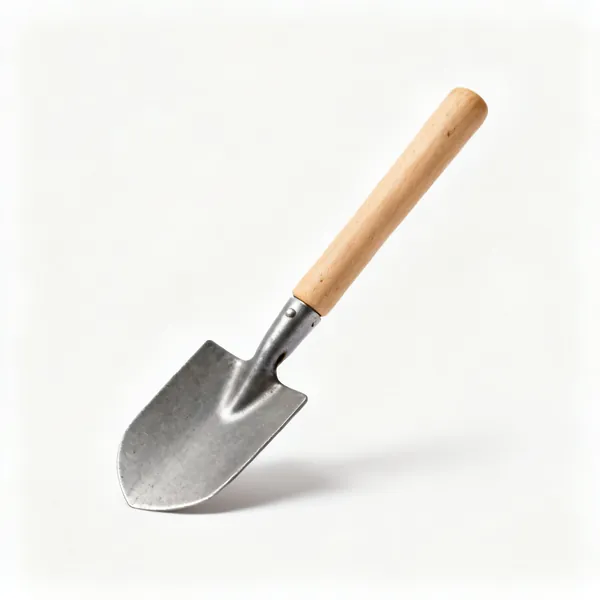 Child's hoe: A small childs garden hoe with a flat steel blade and a short wooden shaft