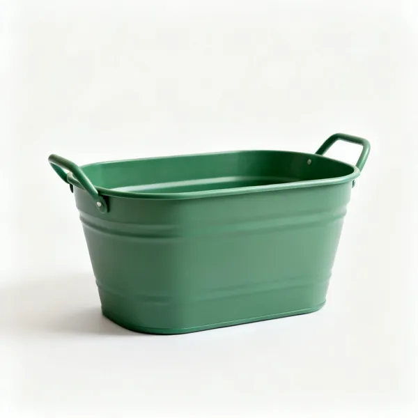 A flexible plastic garden trug tub with two handles