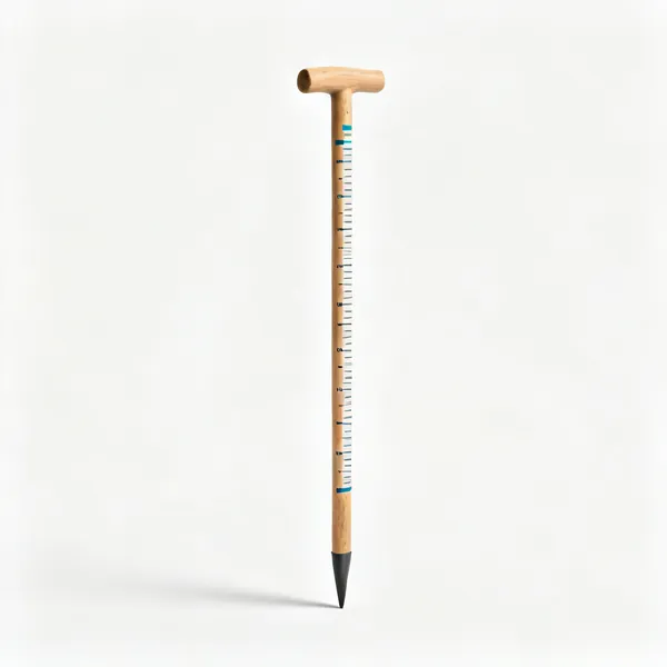 Growth measuring stick: A wooden garden cane with painted height measurement markings along it