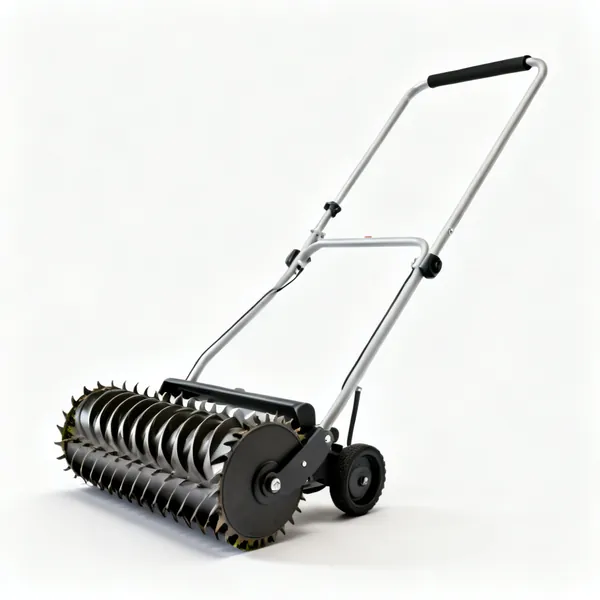 Cylinder mower: A cylinder lawn mower with a helical blade reel, rear roller and a long handle