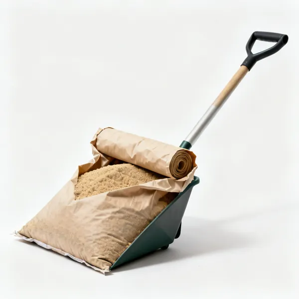 An open bag of sandy lawn topdressing mix with the top rolled down