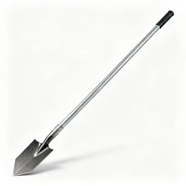 A long steel forestry planting bar with a flattened wedge tip