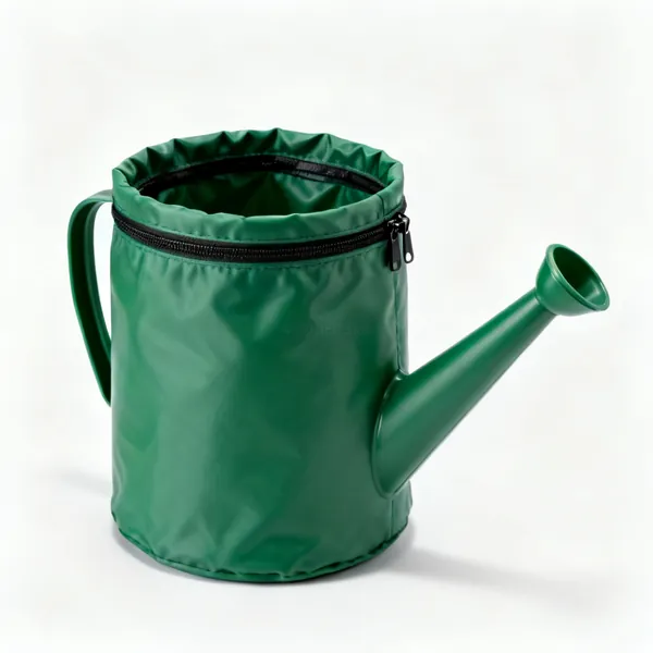 A green tree watering bag collar with a zip and fill opening
