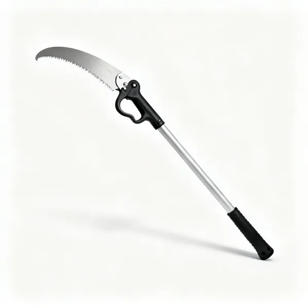 Combination pole head: A combination pole pruner head with both a curved saw blade and a hooked lopper jaw