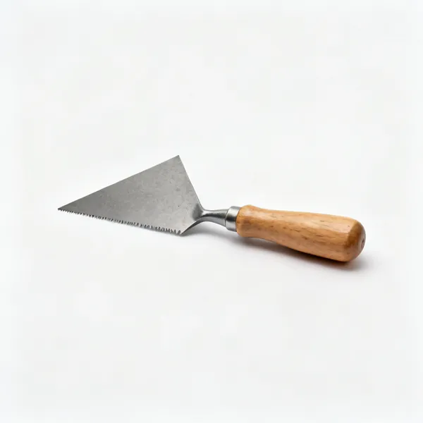 A small triangular saw sharpening file with a wooden handle