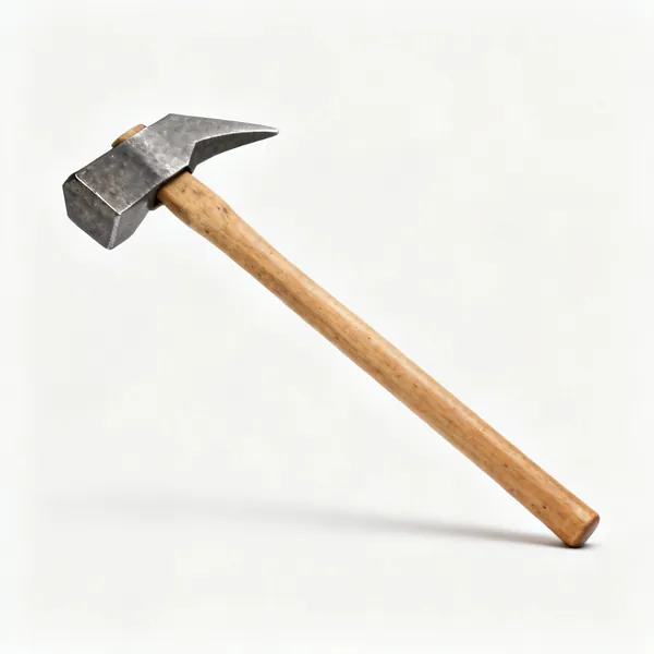A splitting maul with a heavy blunt wedge shaped steel head and a long wooden handle