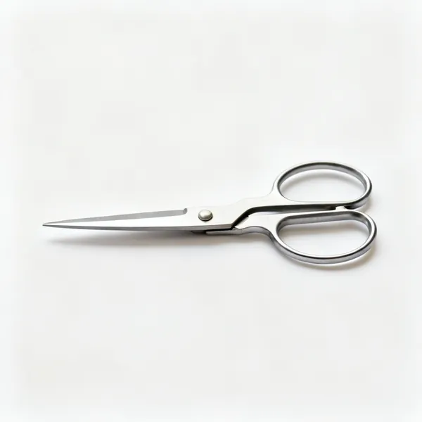 A pair of flower shears with short straight steel blades and round looped handles