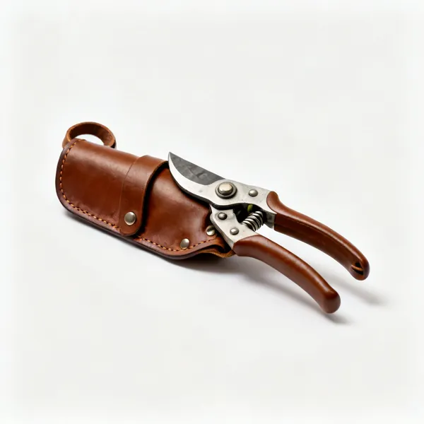 A brown leather secateur holster with a belt loop