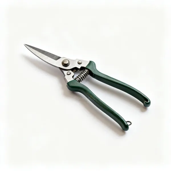 One handed shears: A pair of one handed topiary shears with short blades and a sprung handle