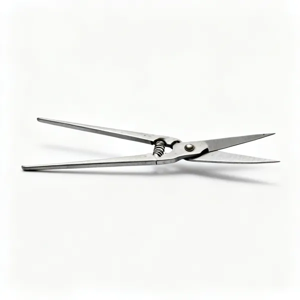 A pair of narrow pointed garden snips with thin straight blades and a coil spring