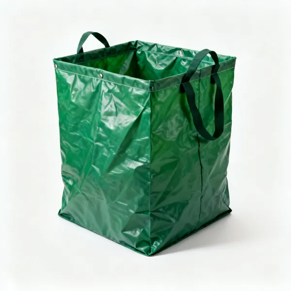 A large collapsible green garden waste bag with two handles