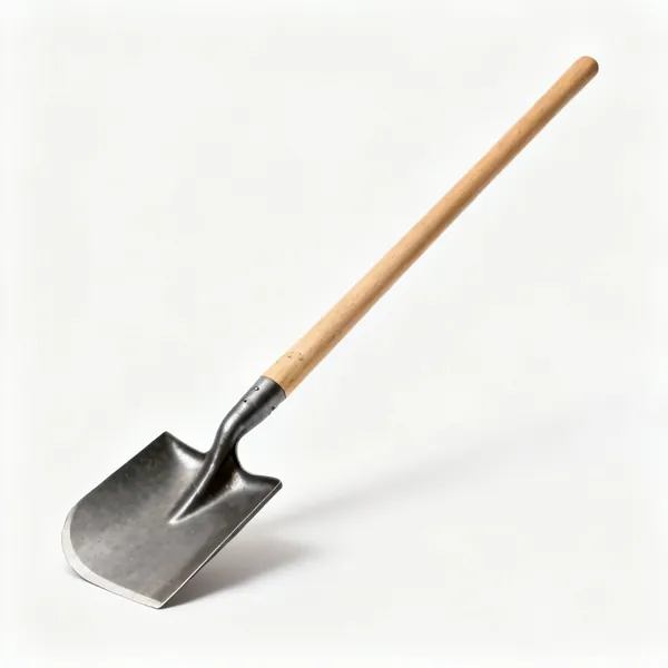 A dutch hoe with a flat open D shaped steel blade on a long wooden shaft