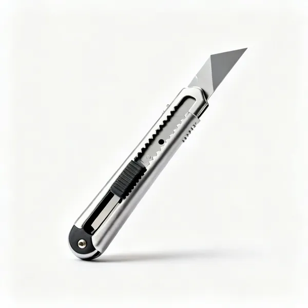 A metal bodied utility knife with a retractable trapezoid blade