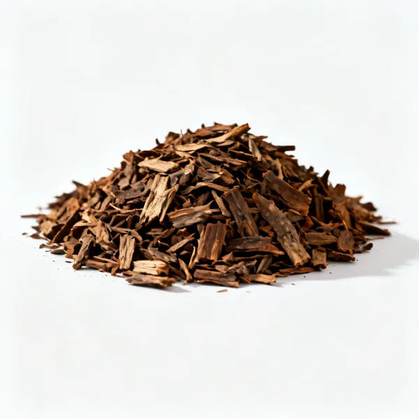 Bark mulch: A pile of coarse bark chip mulch