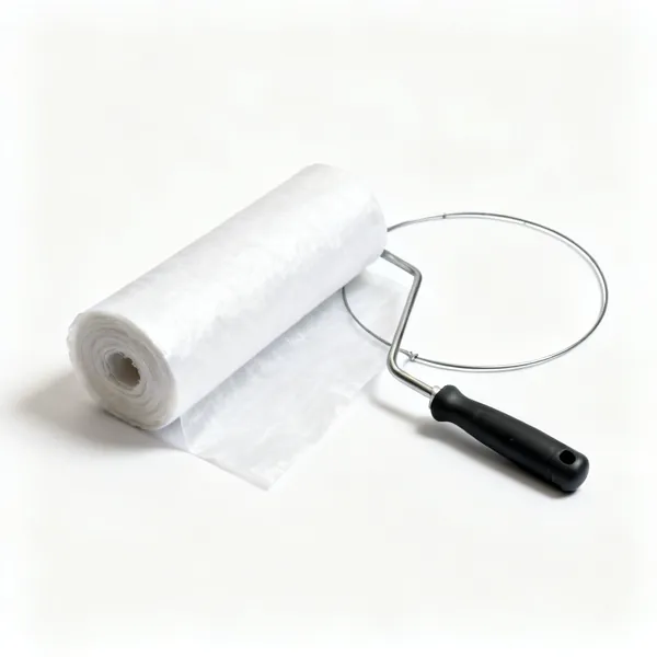 Cloche or fleece: A roll of white horticultural fleece partly unrolled beside a wire hoop