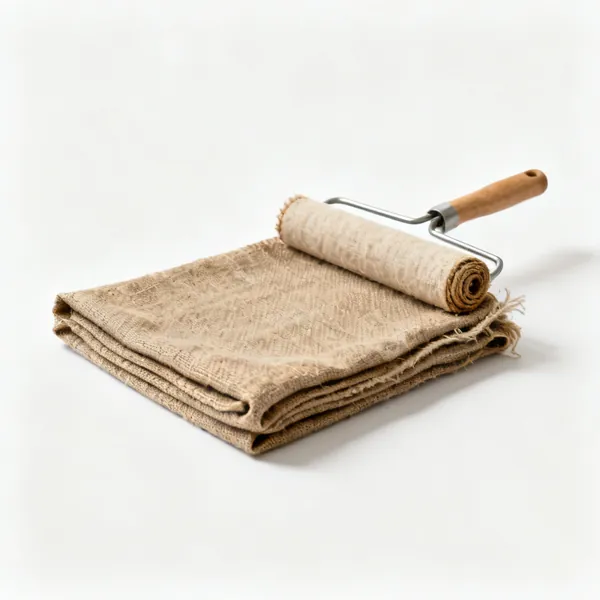 Hessian or paper sacks: A folded hessian sack with a rolled top
