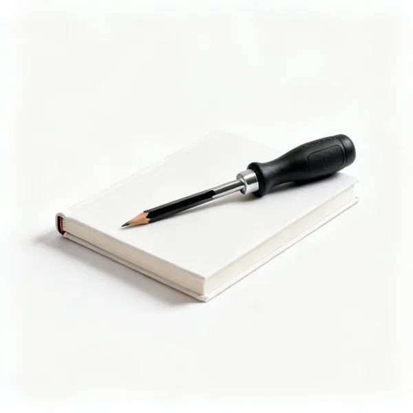 Plot notebook: A small hardback notebook with a pencil resting on it