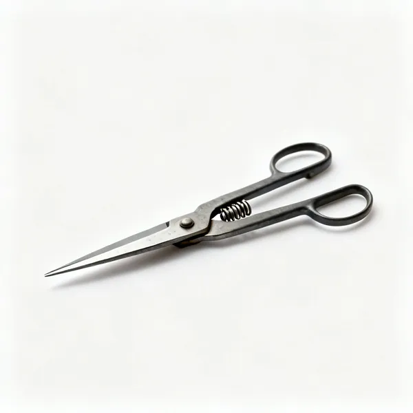 Harvesting snips: A pair of narrow pointed garden snips with thin straight blades and a coil spring