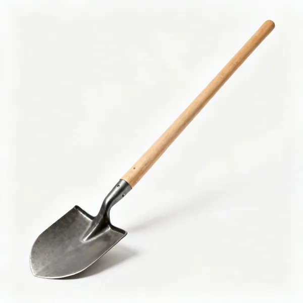 A dutch hoe with a flat open D shaped steel blade on a long wooden shaft