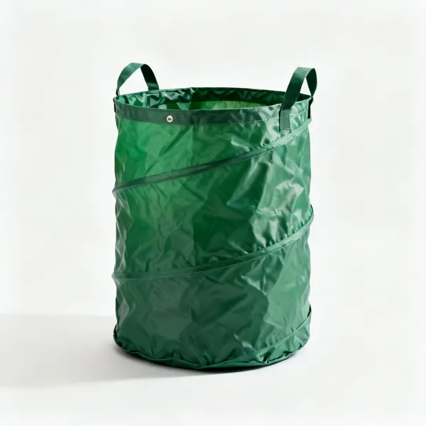 A large collapsible green garden waste bag with two handles